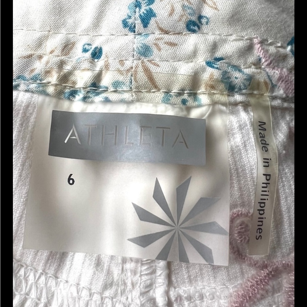 ATHLETA Pants Cropped Capri Corduroy Embroidered Seaside White Pink Short - Picture 8 of 10